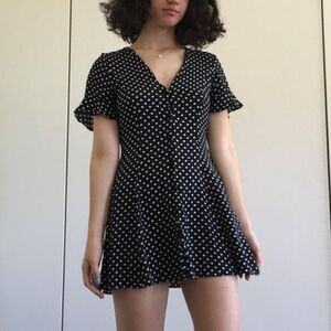 Zara Black White Dot Mini Summer Waist Tie Fit Flare Whimsy Flowy Coquette Girly